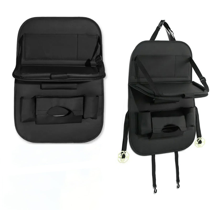 PU Leather Foldable Car Seat Organizer with Table Tray and Pockets