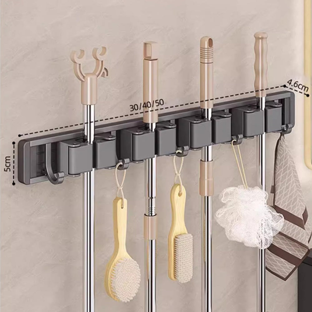 Wall Mounted Strong Broom Mop Holder Self Hooks Organizers