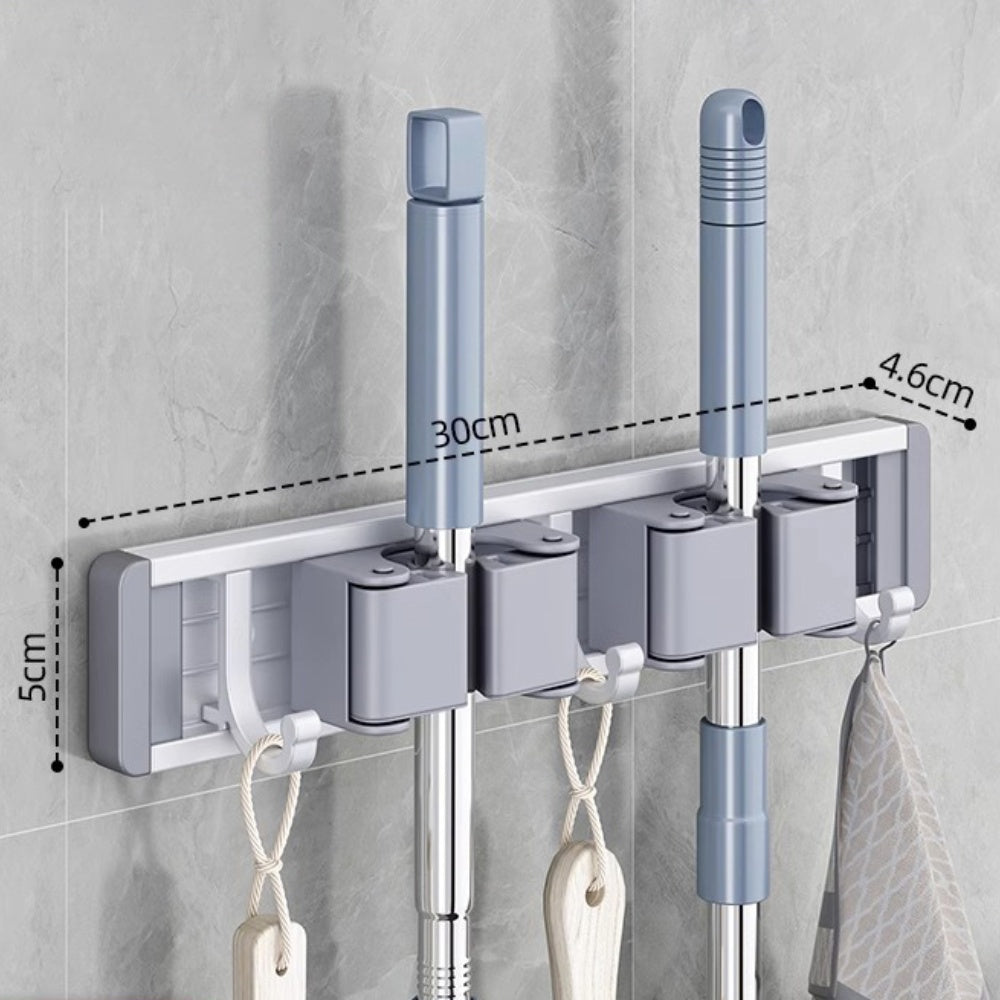 Wall Mounted Strong Broom Mop Holder Self Hooks Organizers