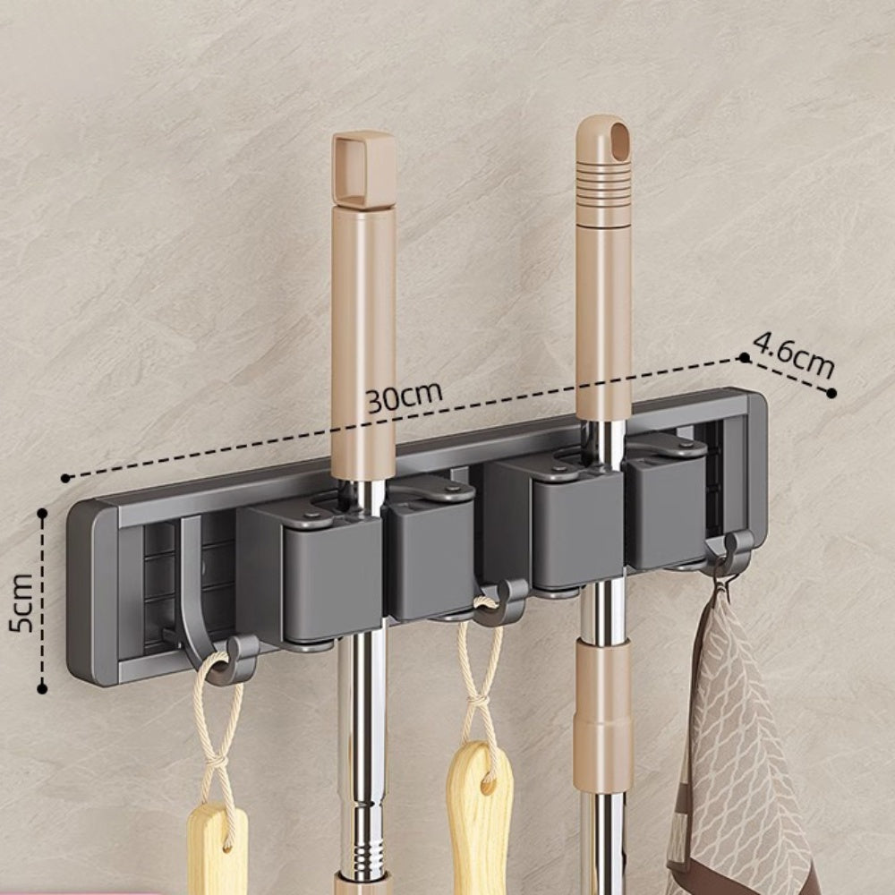 Wall Mounted Strong Broom Mop Holder Self Hooks Organizers
