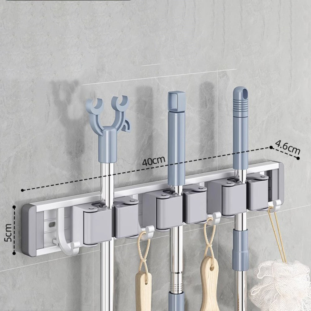 Wall Mounted Strong Broom Mop Holder Self Hooks Organizers