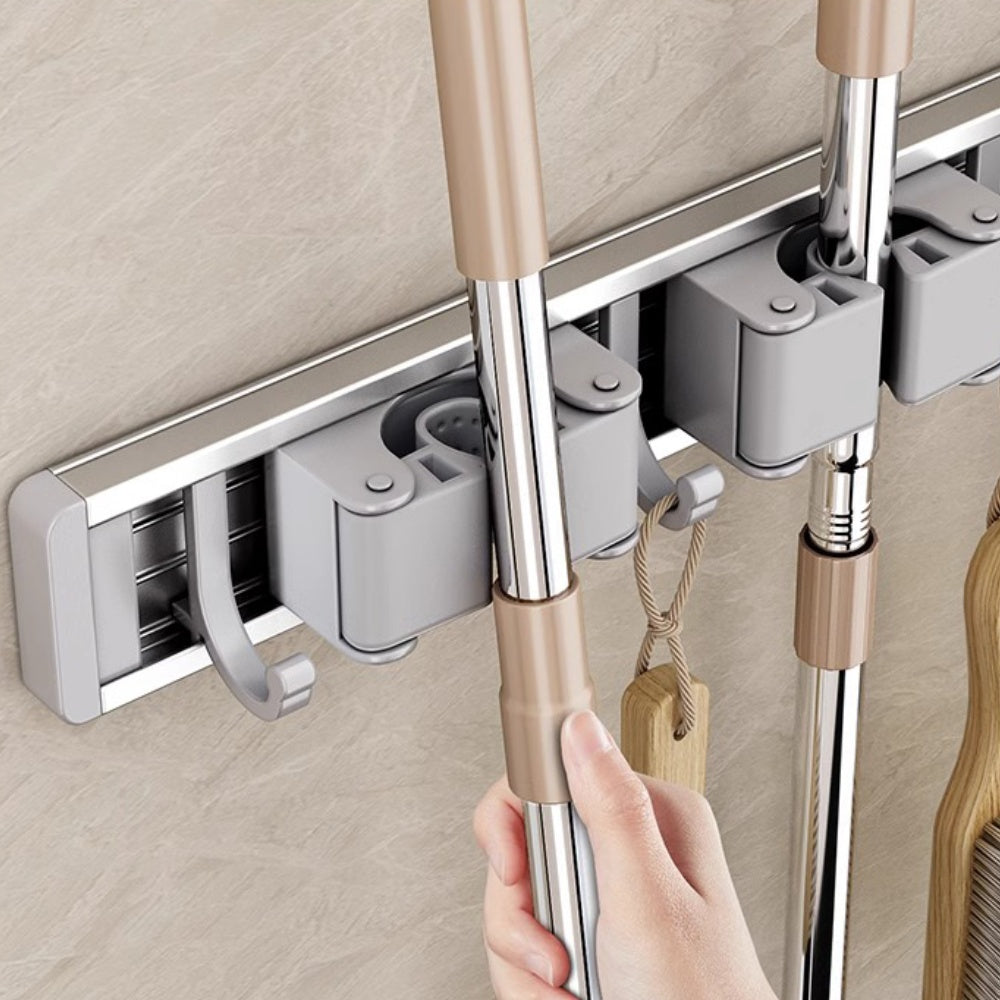 Wall Mounted Strong Broom Mop Holder Self Hooks Organizers