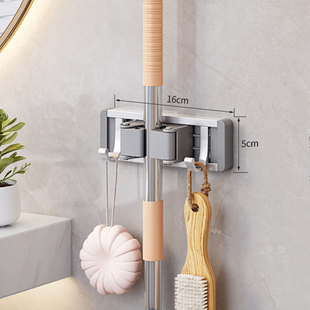 Wall Mounted Strong Broom Mop Holder Self Hooks Organizers