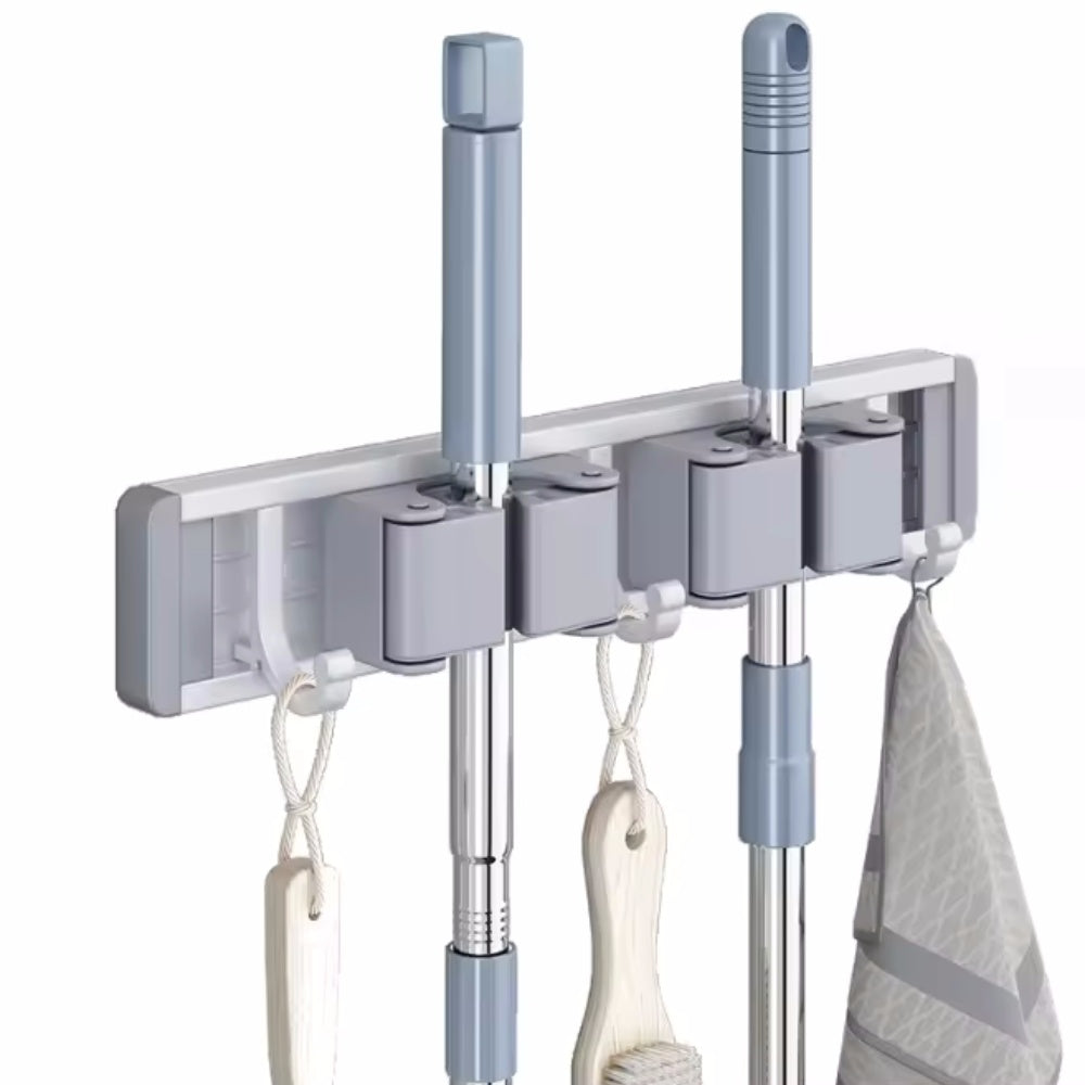 Wall Mounted Strong Broom Mop Holder Self Hooks Organizers