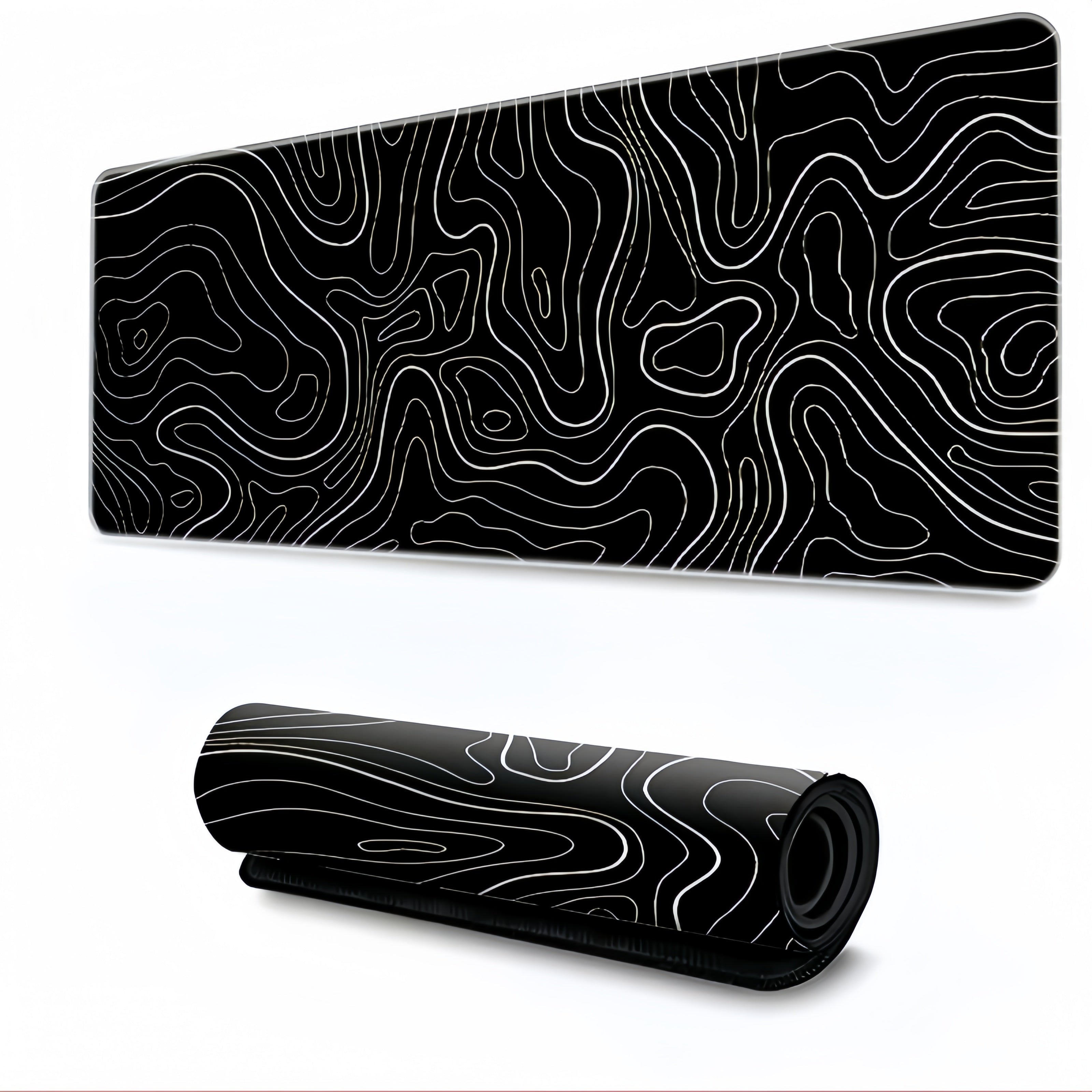 Anti-Slip Topographic Black and White Mouse Pad for Keyboard - 30x80cm