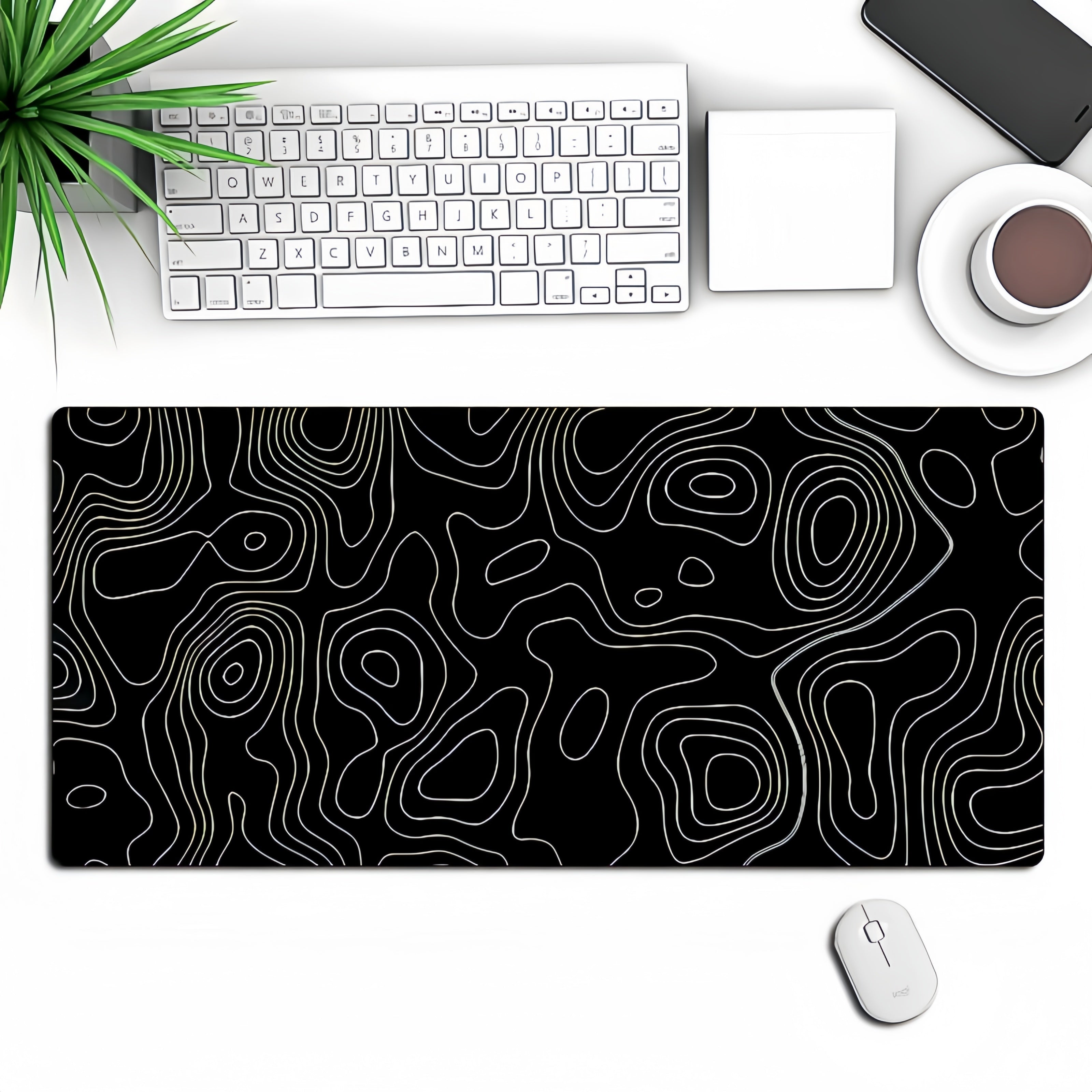 Anti-Slip Topographic Black and White Mouse Pad for Keyboard - 30x80cm
