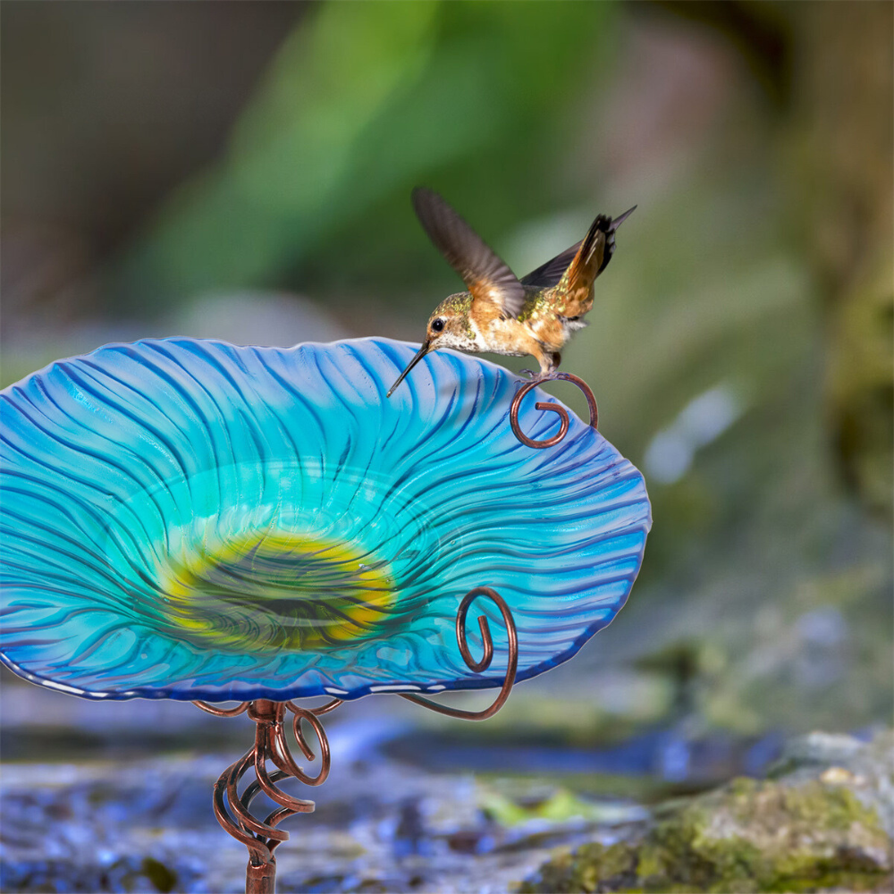 30'' Height Flower Glass Bird Bath Garden Outdoor Bird Feeder with Metal Stake