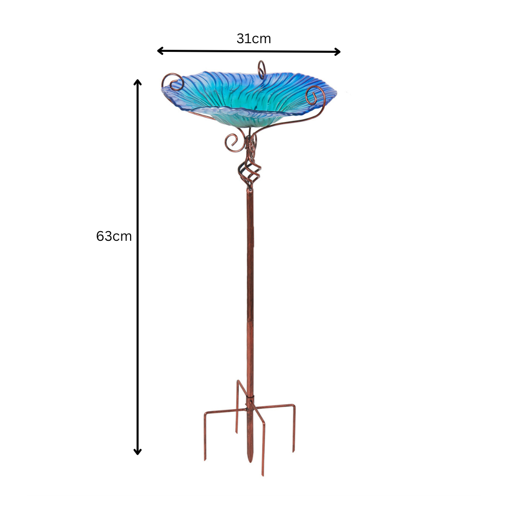 30'' Height Flower Glass Bird Bath Garden Outdoor Bird Feeder with Metal Stake