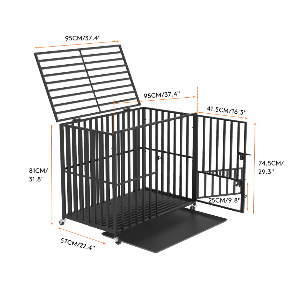 Heavy Duty Pet Dog Cage Strong Metal Crate Kennel Playpen with Wheels &Tray