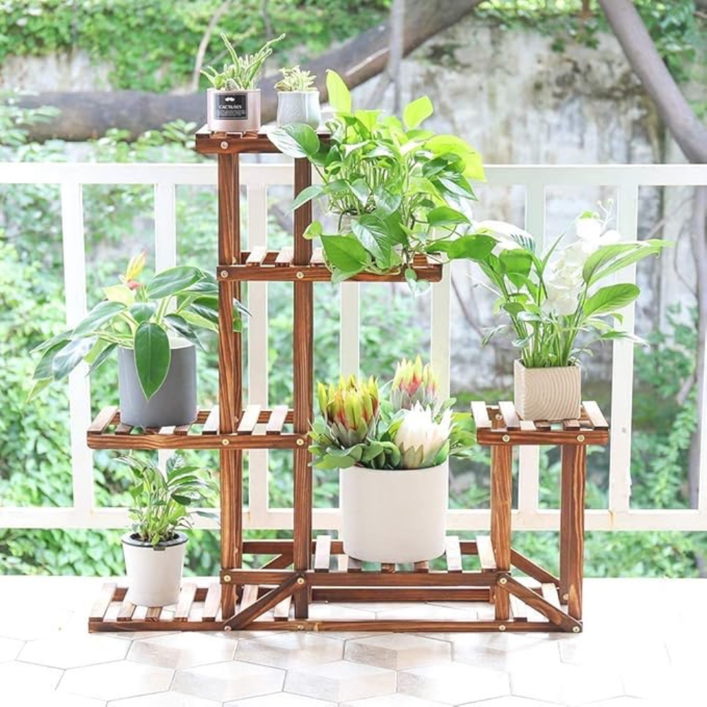 6 Tiered Wood Plant Flower Stand Shelf Planter Pots
