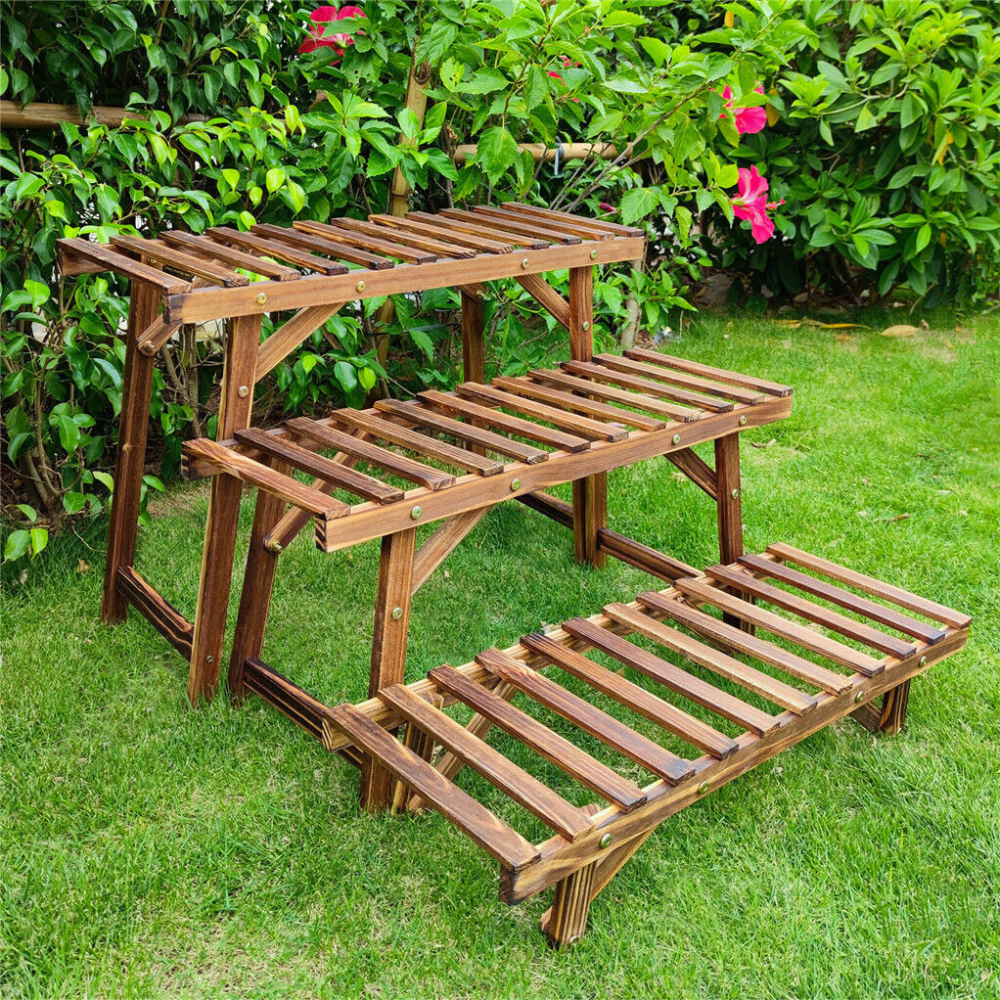 3 Tier Freestanding Ladder Shelf Wood Plant Stand