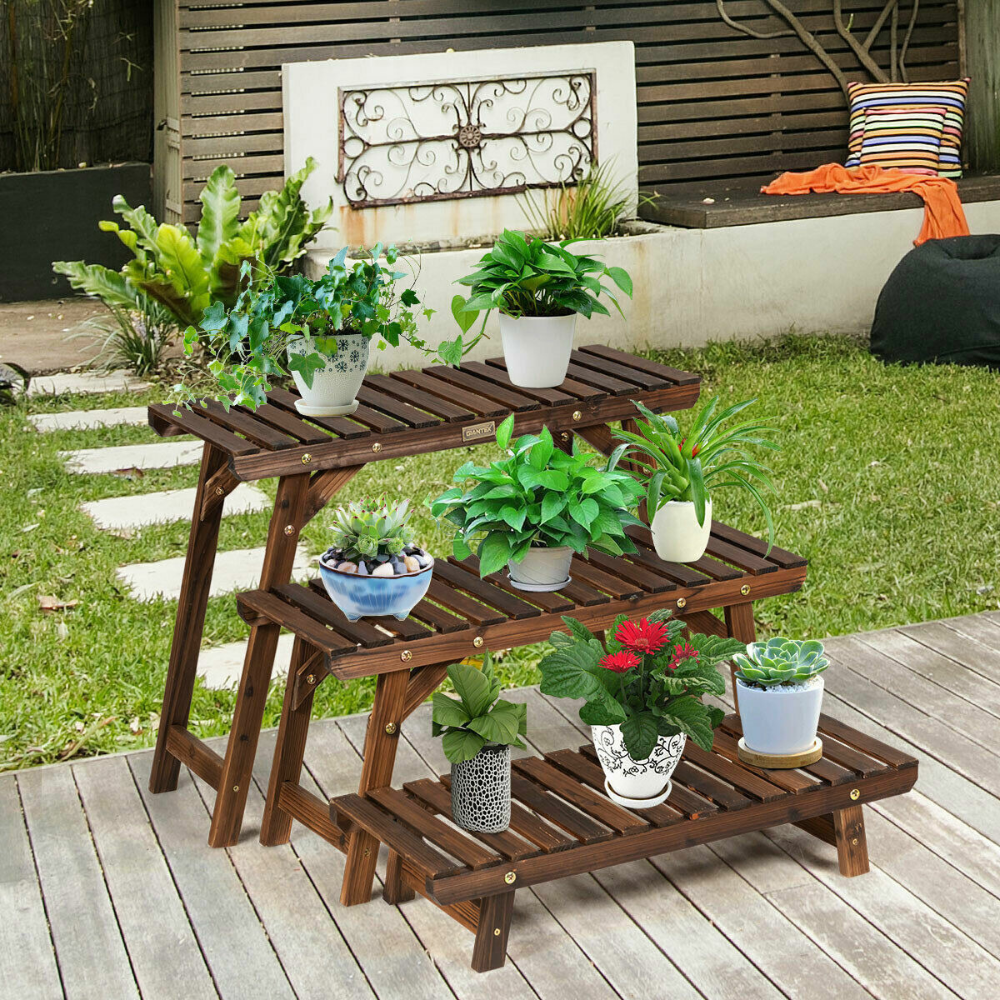 3 Tier Freestanding Ladder Shelf Wood Plant Stand