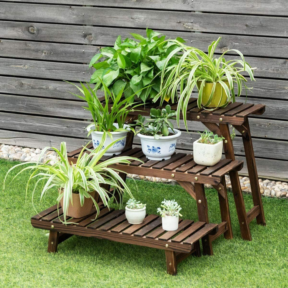 3 Tier Freestanding Ladder Shelf Wood Plant Stand