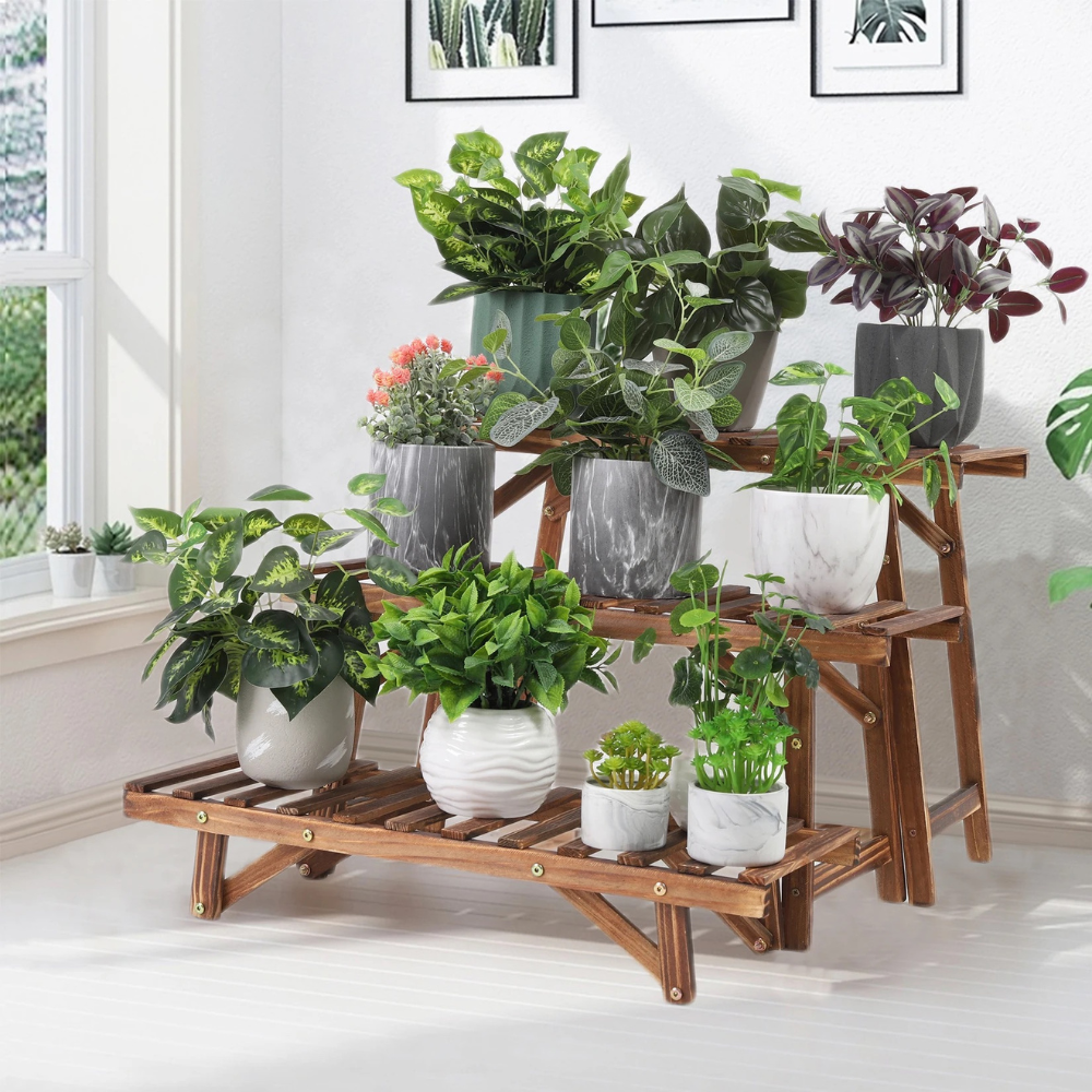 3 Tier Freestanding Ladder Shelf Wood Plant Stand