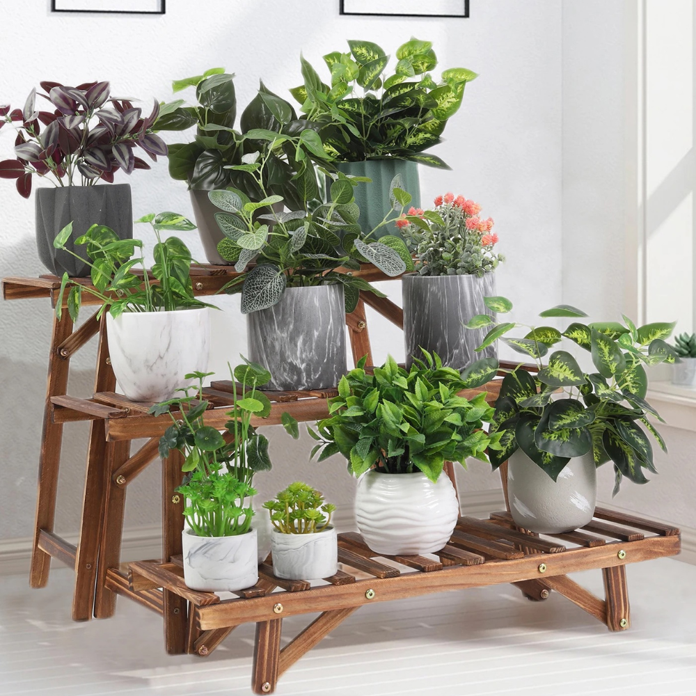 3 Tier Freestanding Ladder Shelf Wood Plant Stand
