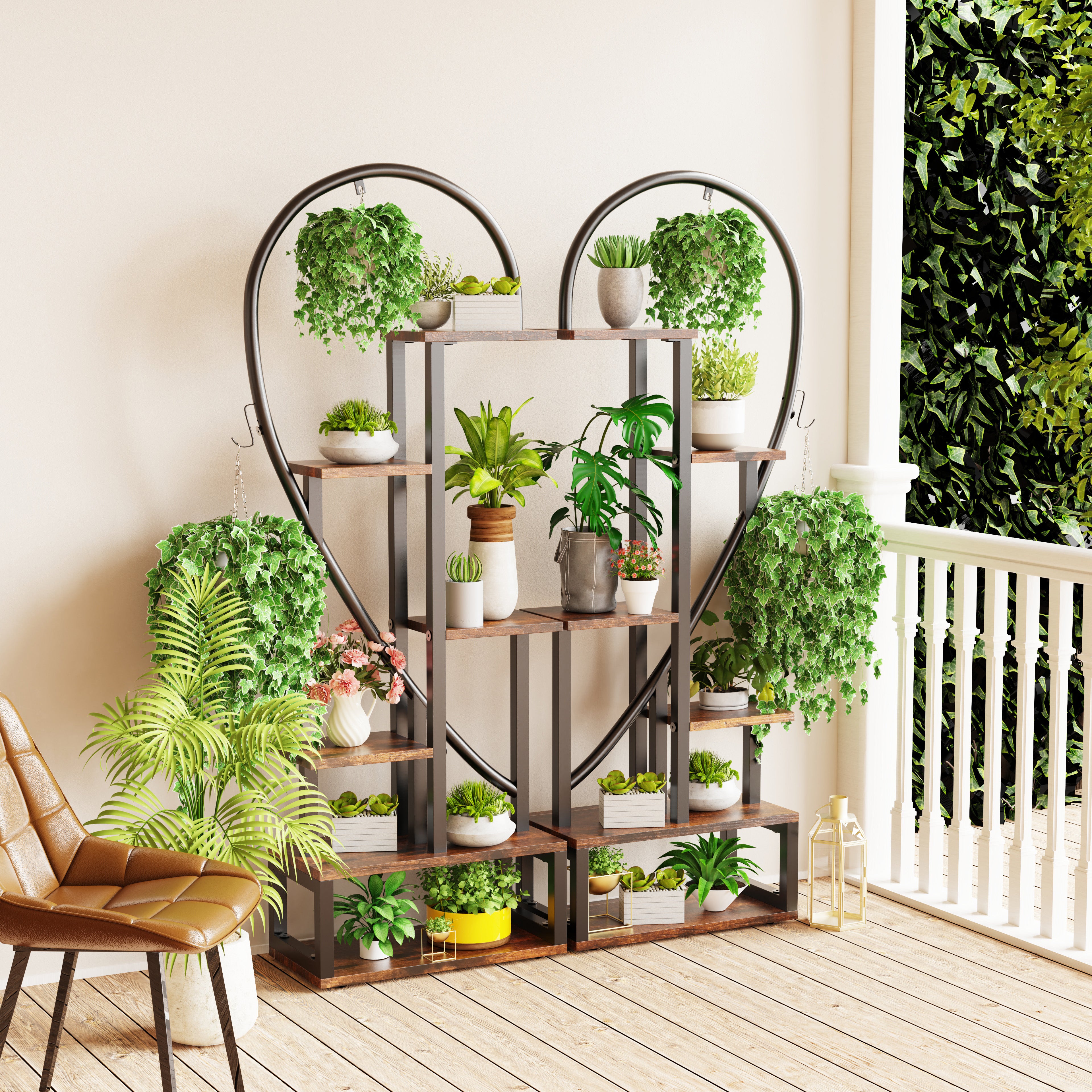 6 Tier Metal Plant Shelf Heart Shape Ladder Plant Stands