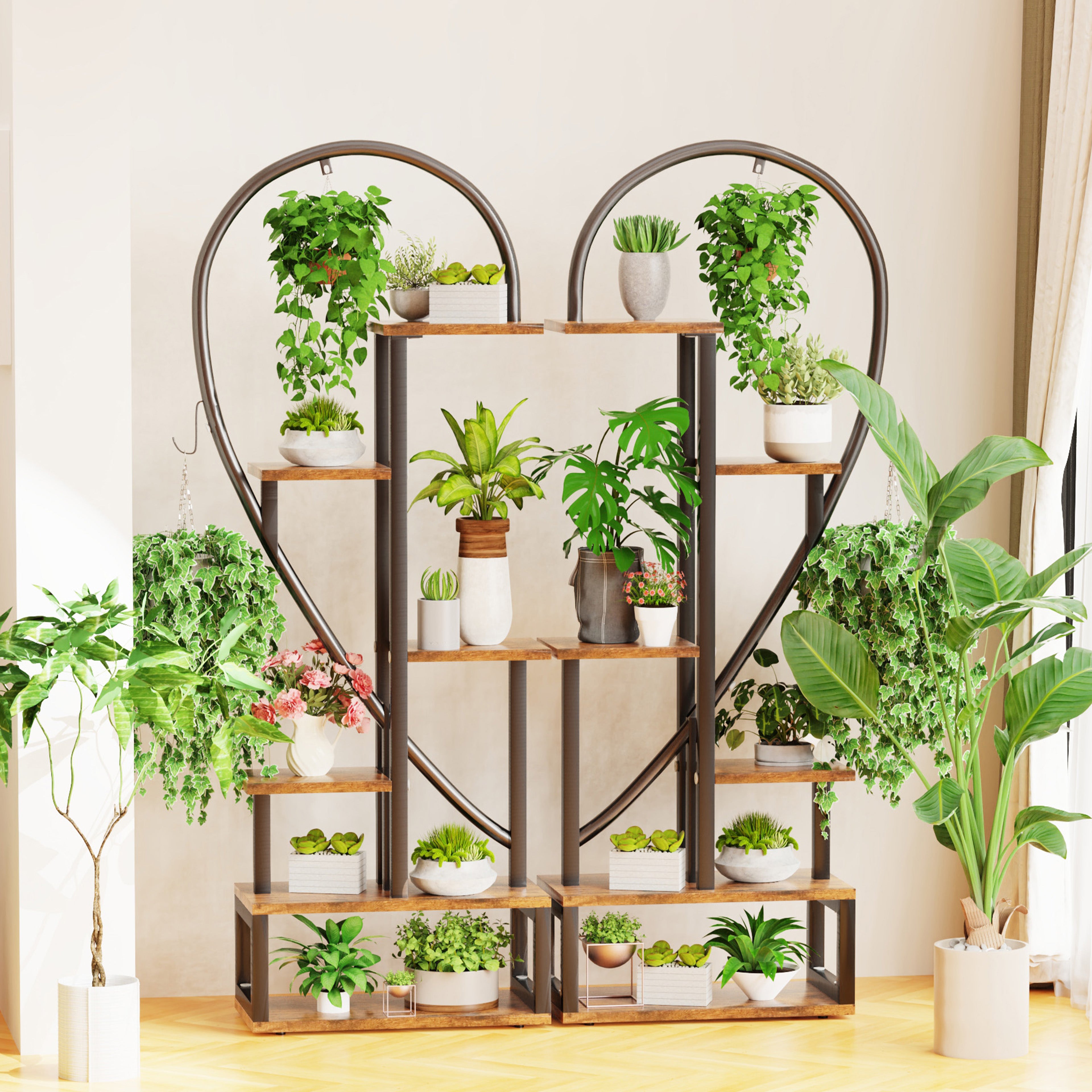 6 Tier Metal Plant Shelf Heart Shape Ladder Plant Stands