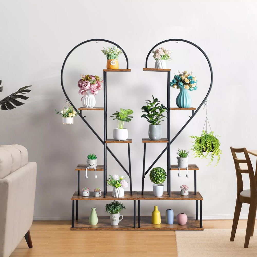 6 Tier Metal Plant Shelf Heart Shape Ladder Plant Stands