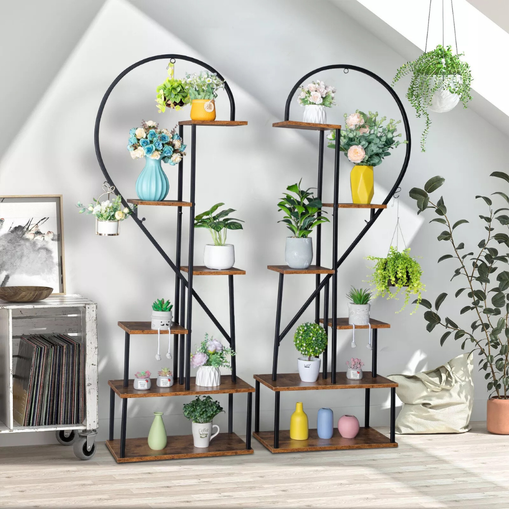 6 Tier Metal Plant Shelf Heart Shape Ladder Plant Stands