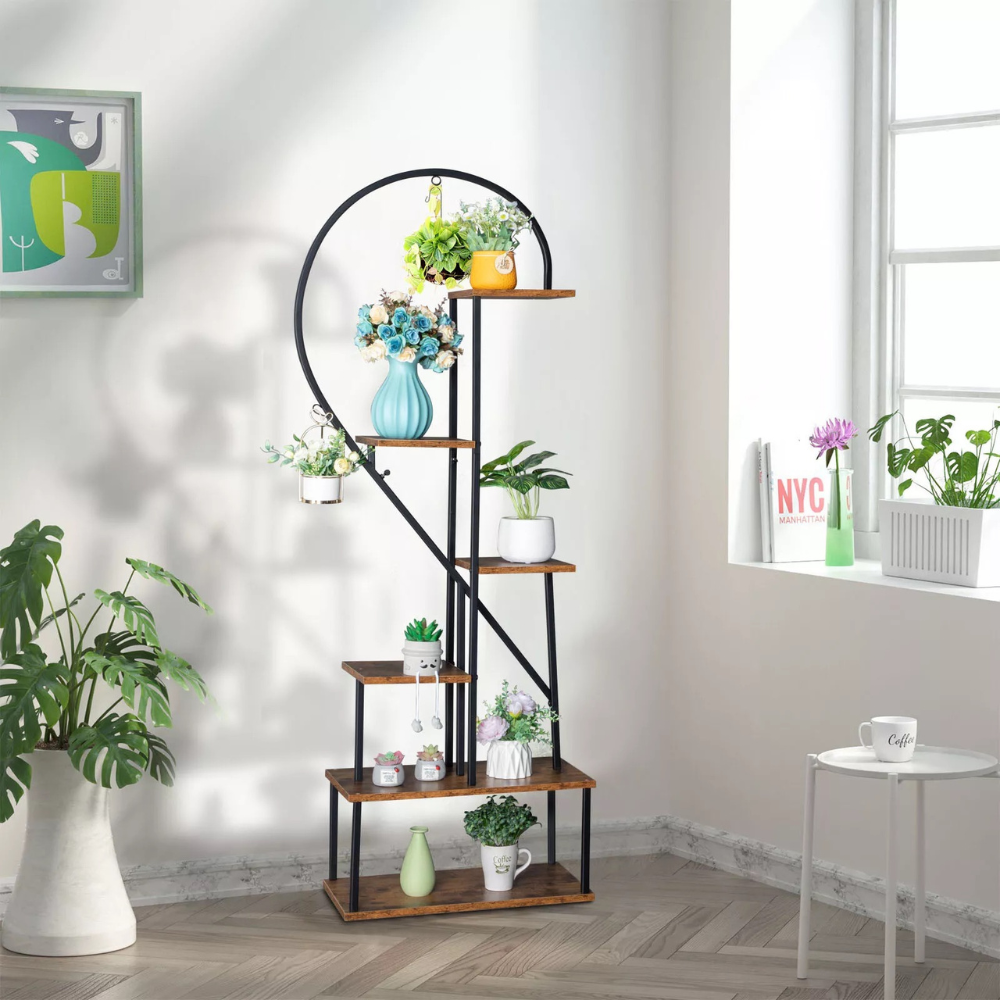 6 Tier Metal Plant Shelf Heart Shape Ladder Plant Stands