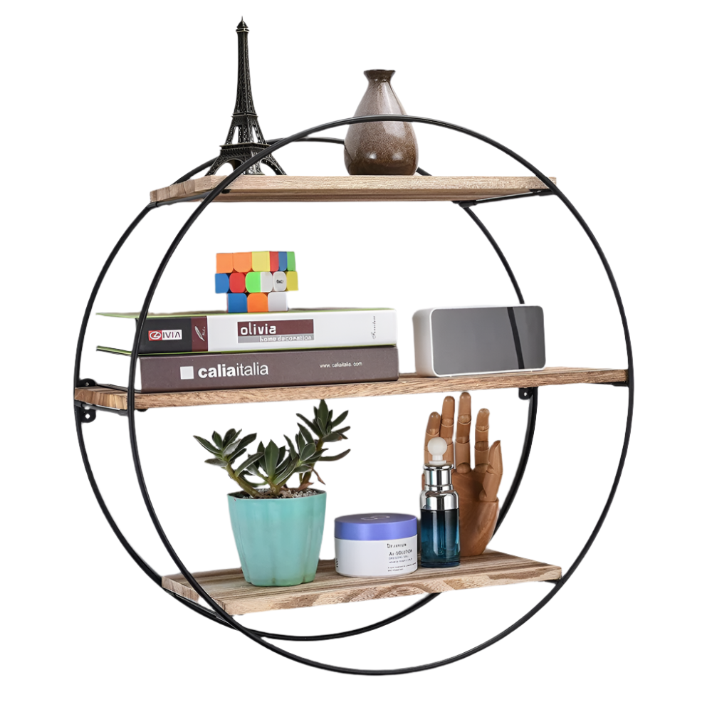 3-Tier Floating Wall-Mounted Rustic Industrial Wood and Metal Shelves