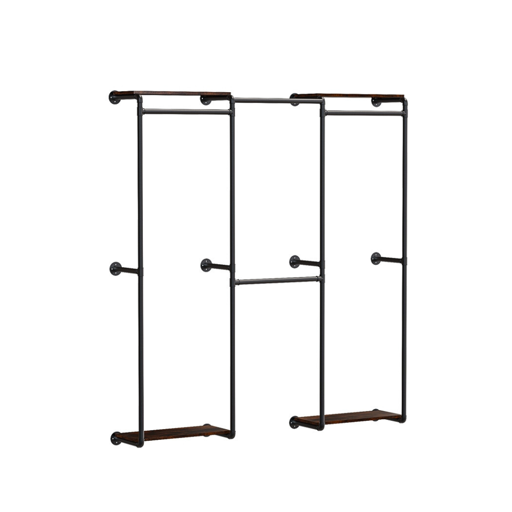 Wall-Mounted Industrial Pipe Clothes Rack with Shelves