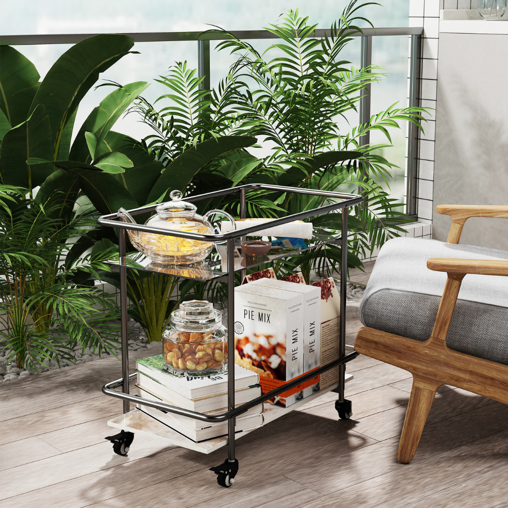 2-Tier Luxury Serving Cart on Lockable Wheels