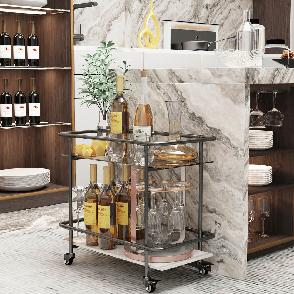2-Tier Luxury Serving Cart on Lockable Wheels