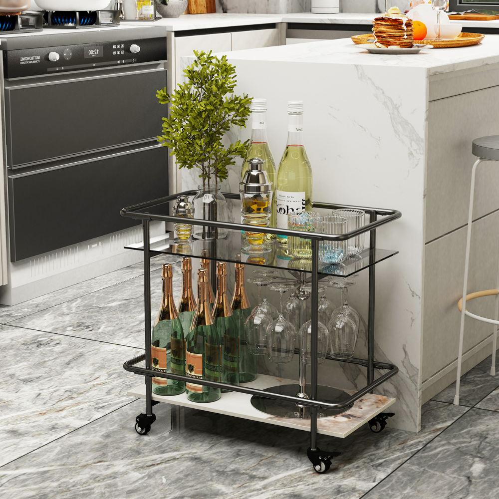 2-Tier Luxury Serving Cart on Lockable Wheels