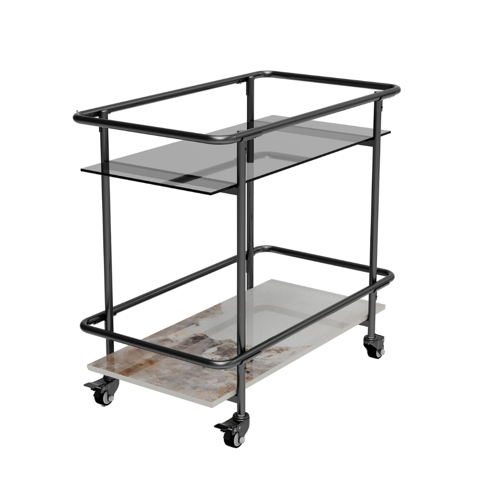 2-Tier Luxury Serving Cart on Lockable Wheels