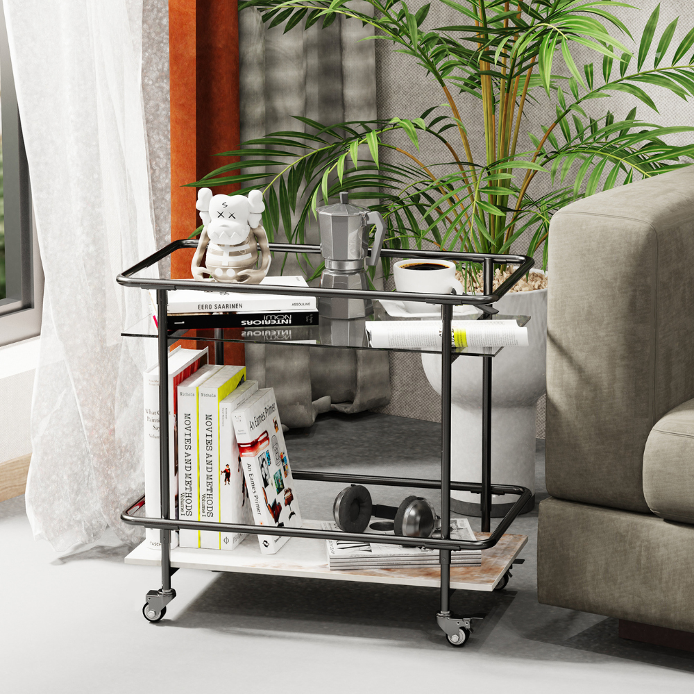 2-Tier Luxury Serving Cart on Lockable Wheels