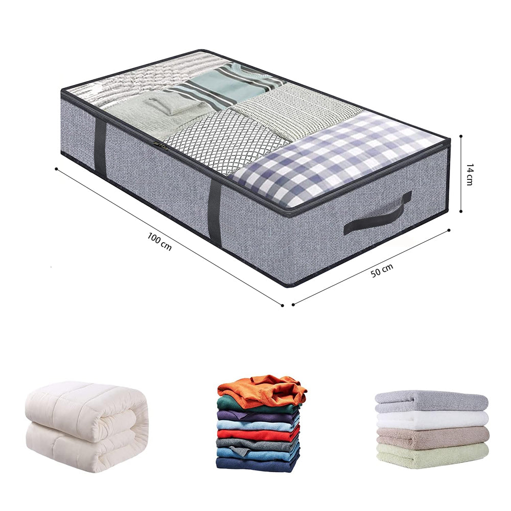 Hivvago Under Bed Storage Bags – 2-Pack Foldable Organisers with Zipper, Grey