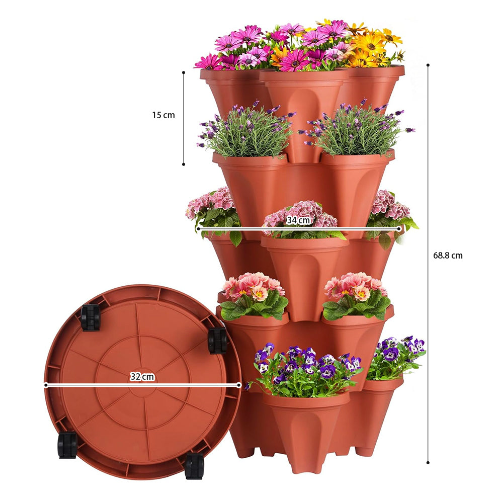 GREENHAVEN 5-Tier Stackable Planter, Indoor and Outdoor Gardening Planter with Removable Wheels and Tools