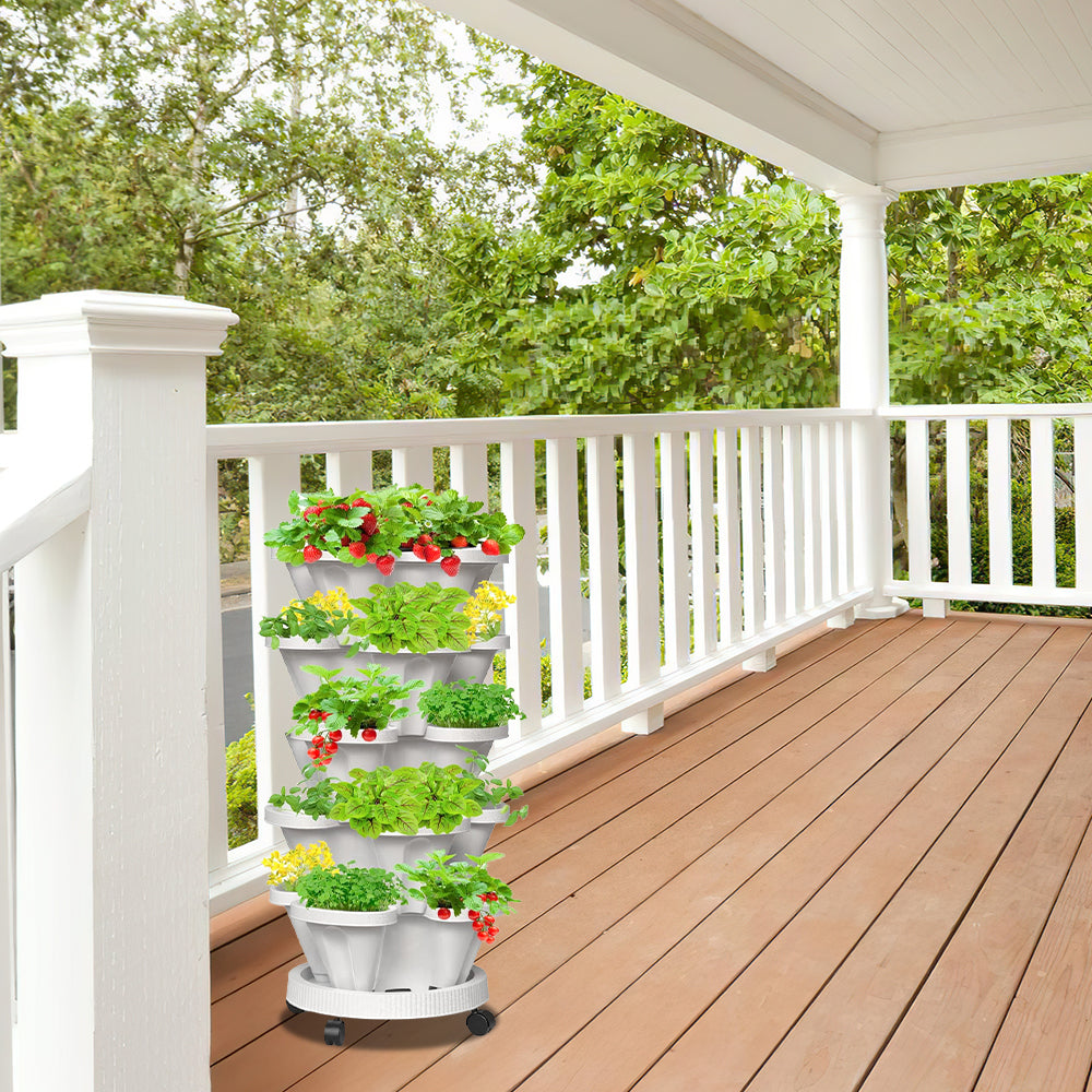 GREENHAVEN 5-Tier Stackable Planter, Indoor and Outdoor Gardening Planter with Removable Wheels and Tools