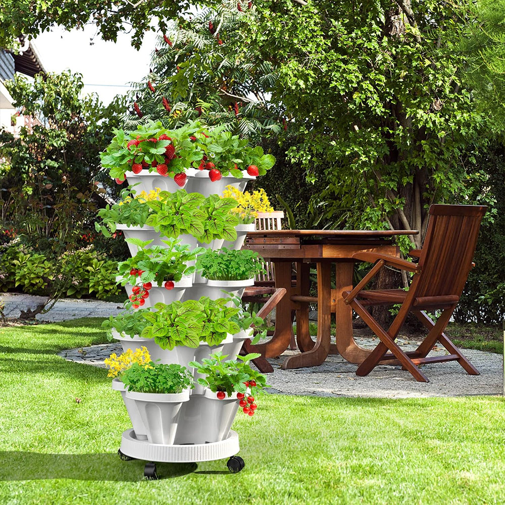 GREENHAVEN 5-Tier Stackable Planter, Indoor and Outdoor Gardening Planter with Removable Wheels and Tools