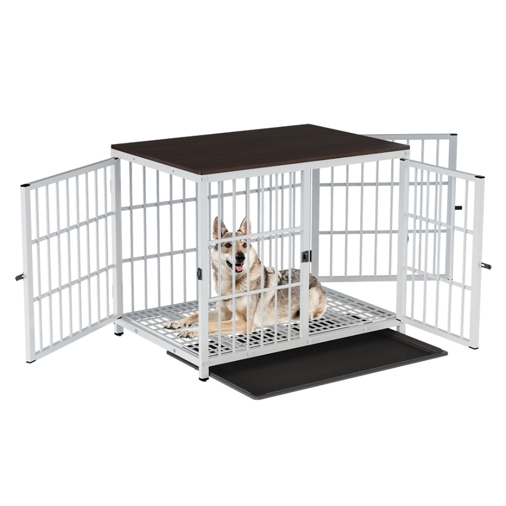 3-Door Dog Furniture Style Dog Crate End Table Pet Kennel with Removable Tray