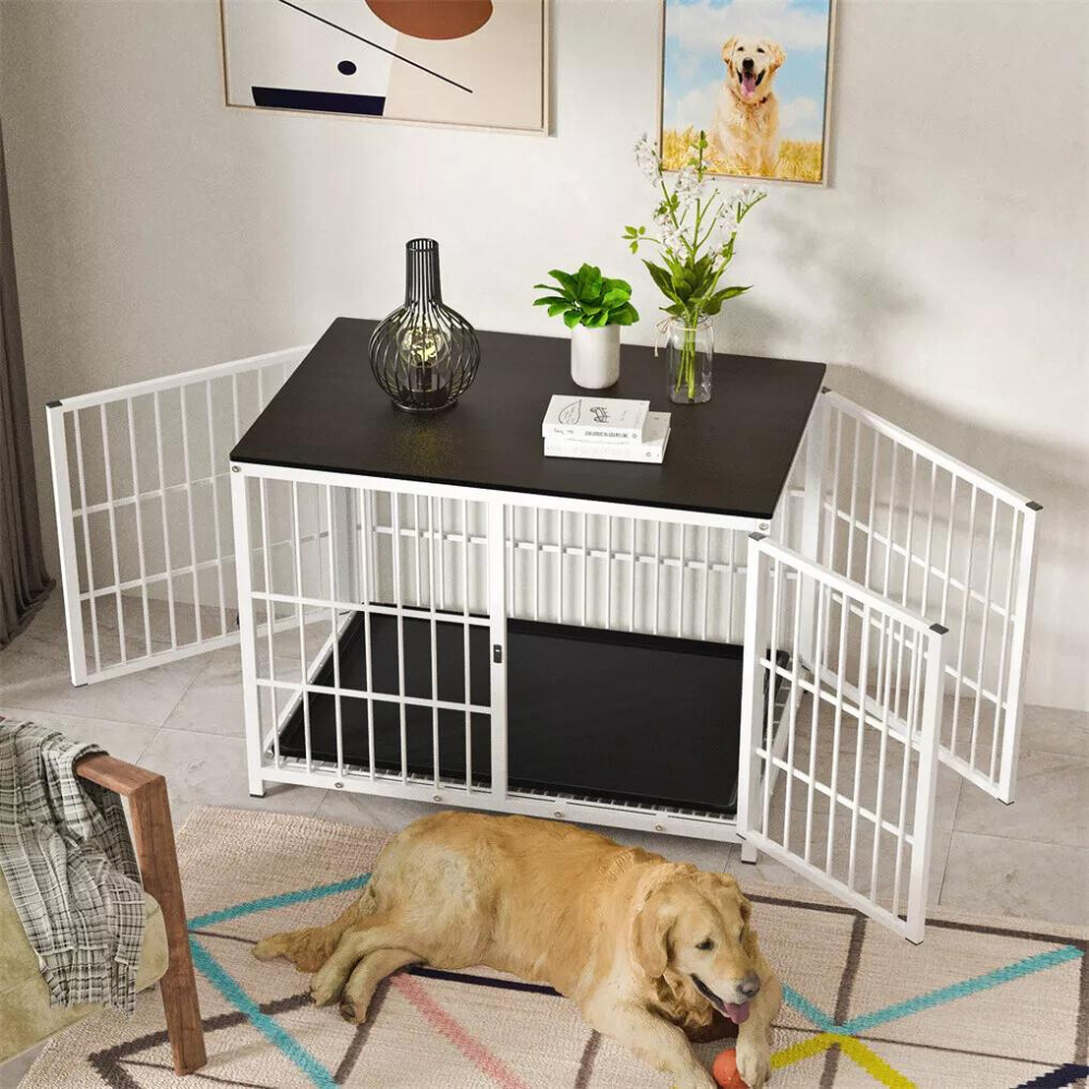 3-Door Dog Furniture Style Dog Crate End Table Pet Kennel with Removable Tray