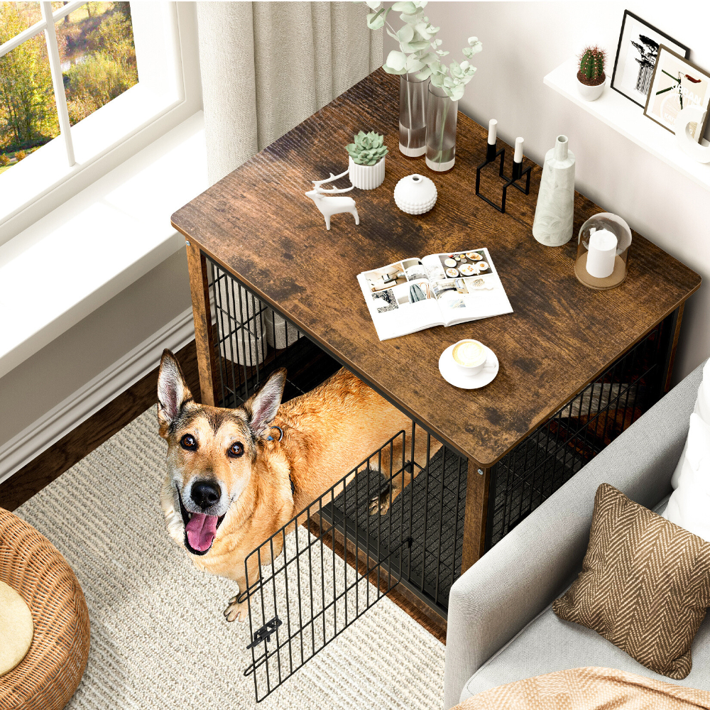 Wooden Pet Kennel Crate with Tabletop – Spacious Indoor Furniture for Medium to Large Dogs
