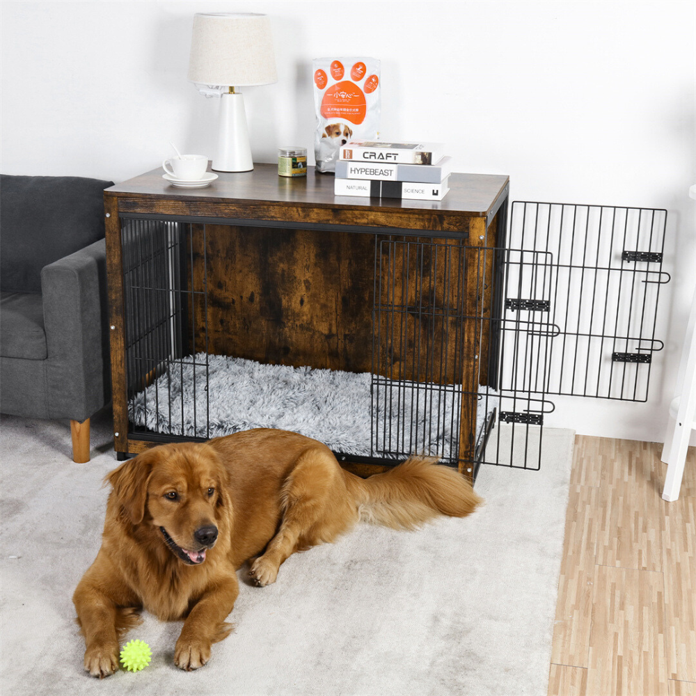 Wooden Pet Kennel Crate with Tabletop – Spacious Indoor Furniture for Medium to Large Dogs