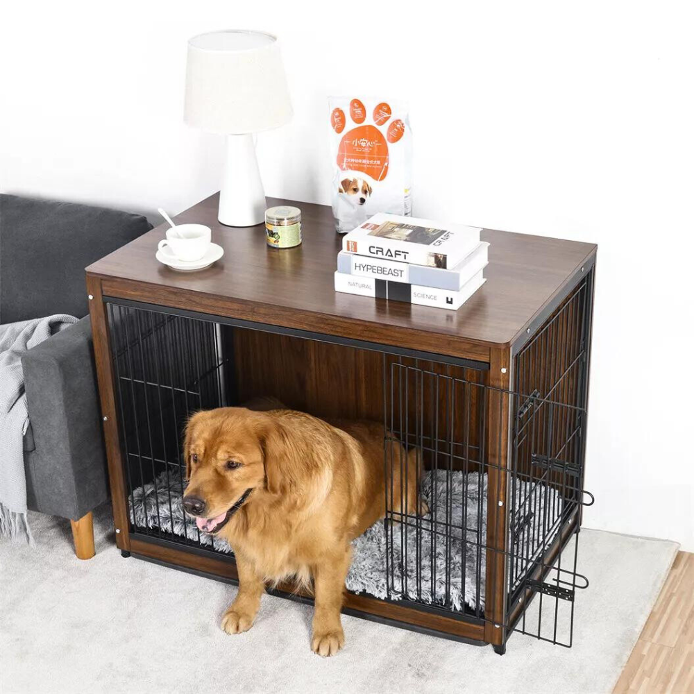 Wooden Pet Kennel Crate with Tabletop – Spacious Indoor Furniture for Medium to Large Dogs