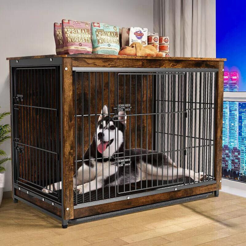 Wooden Pet Kennel Crate with Tabletop – Spacious Indoor Furniture for Medium to Large Dogs