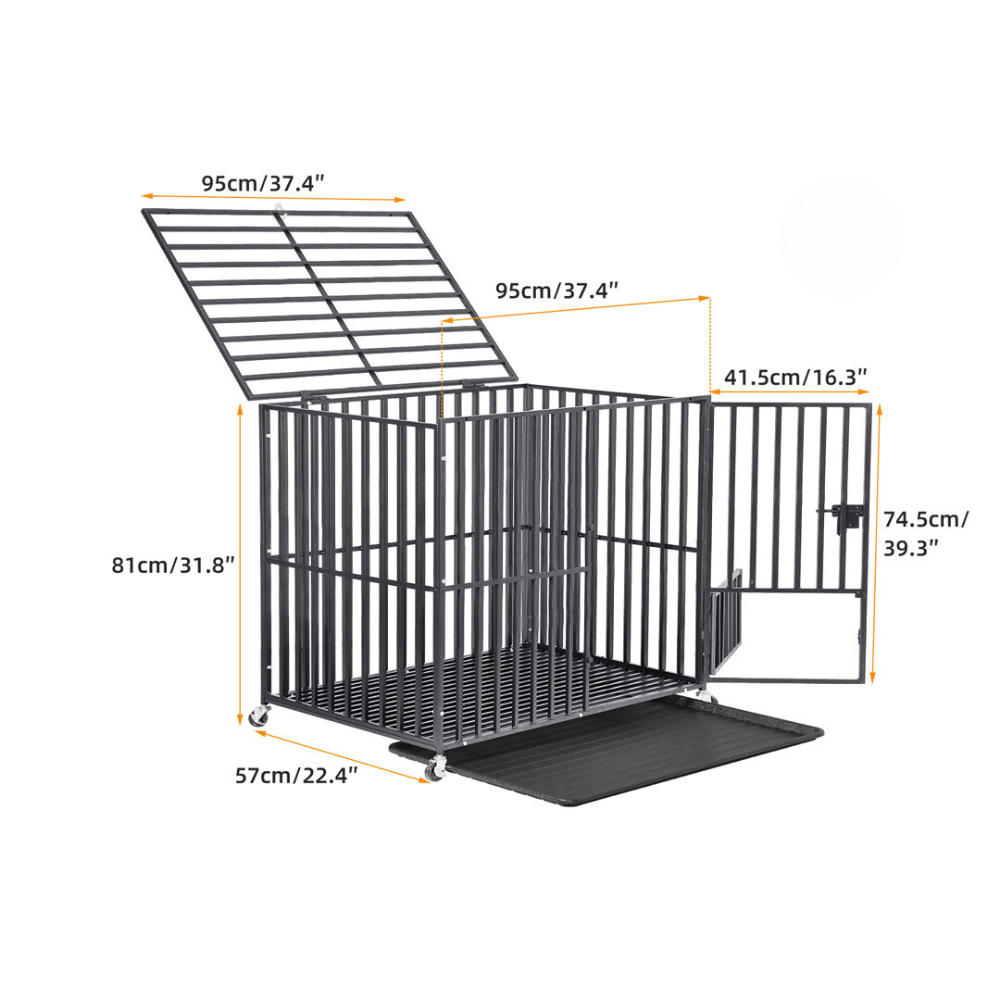 Mobile Heavy Duty Dog Crate with 3 Doors and Bottom Tray