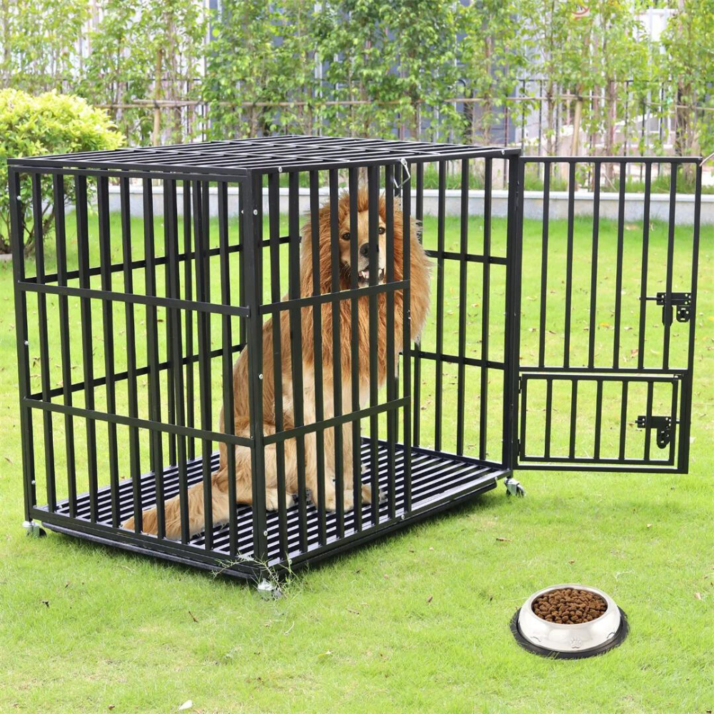 Mobile Heavy Duty Dog Crate with 3 Doors and Bottom Tray