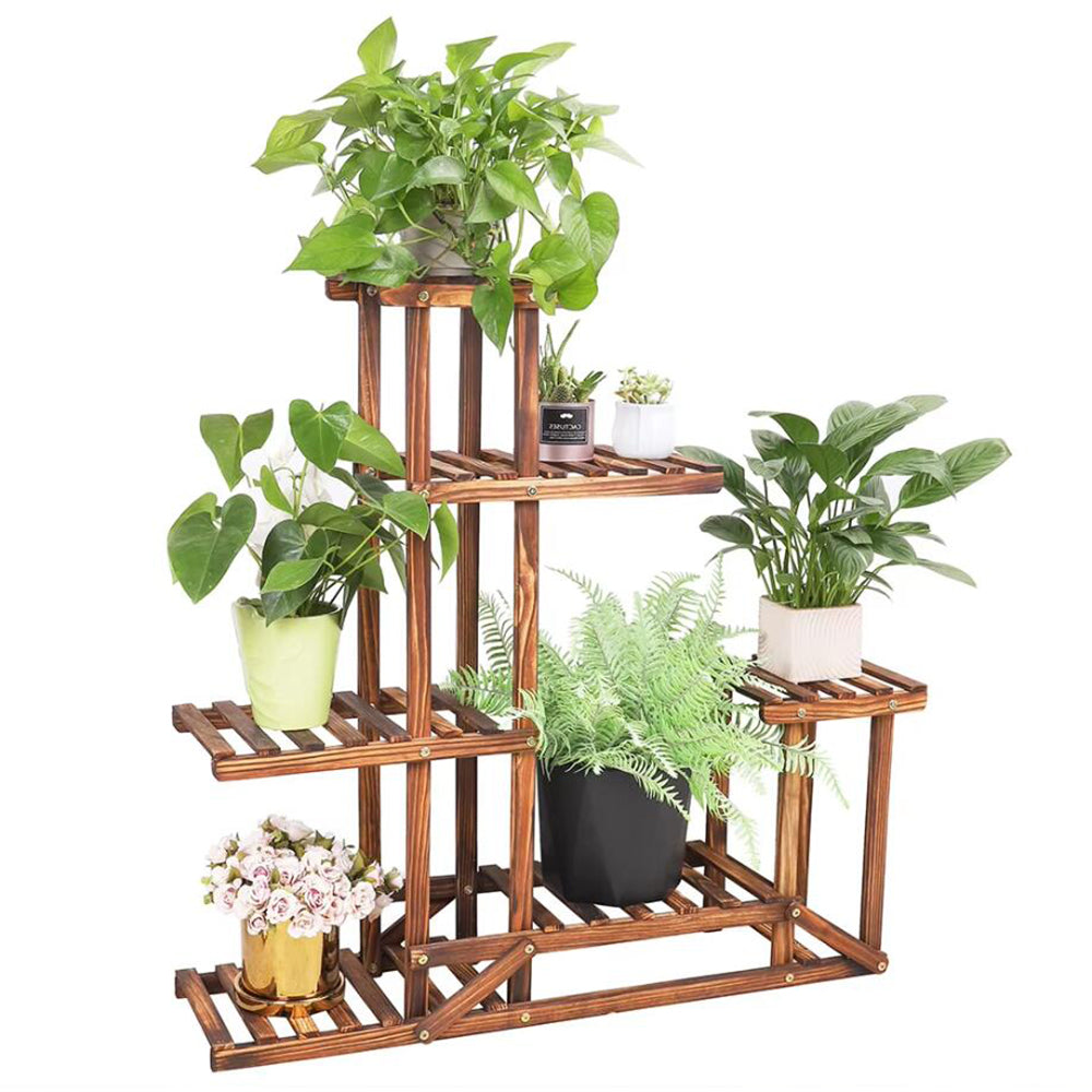 6 Tiered Wood Plant Flower Stand Shelf Planter Pots