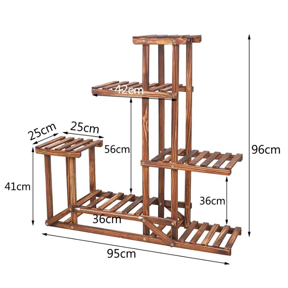 6 Tiered Wood Plant Flower Stand Shelf Planter Pots
