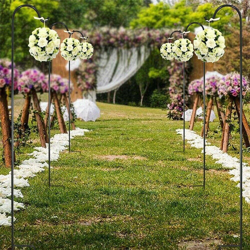 Set of 8 Metal Shepherd Crook Hook Bird Feeder Pole Plants Basket Hanger