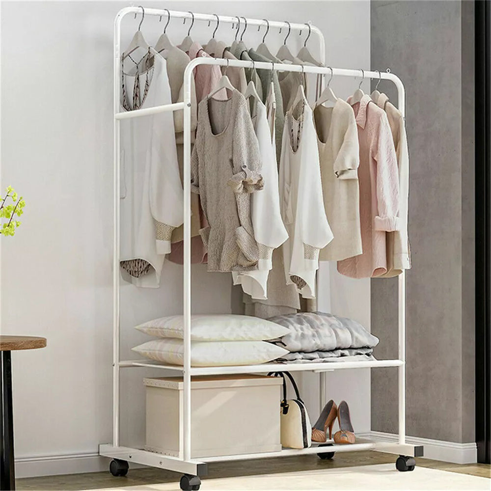 1.5m Clothes Rack Double Rail Rolling Stand Shoes Rack Storage Shelf