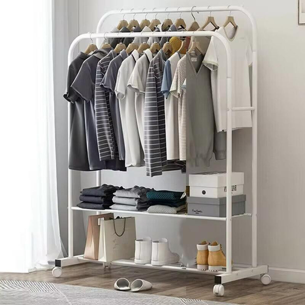 1.5m Clothes Rack Double Rail Rolling Stand Shoes Rack Storage Shelf