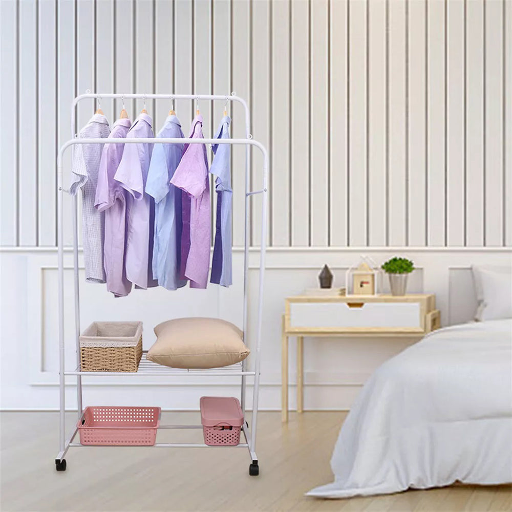 1.5m Clothes Rack Double Rail Rolling Stand Shoes Rack Storage Shelf
