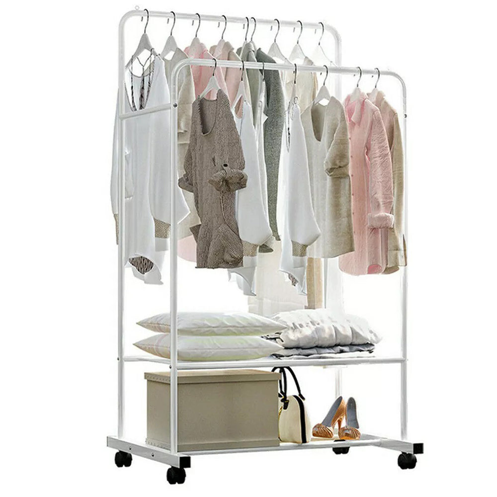 1.5m Clothes Rack Double Rail Rolling Stand Shoes Rack Storage Shelf